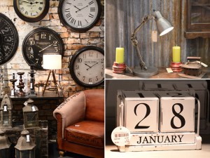 Klockor och kalender i rustik industriromantisk stil